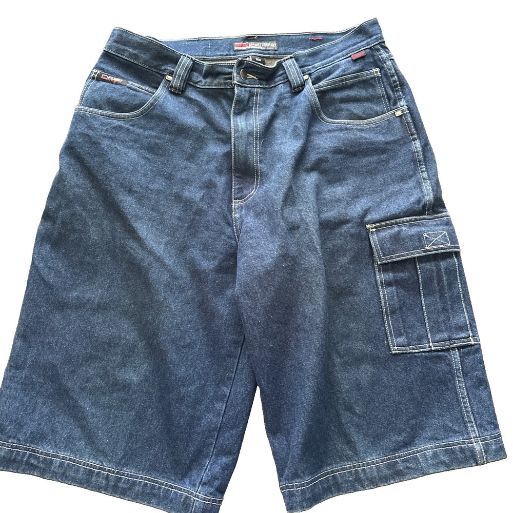Vintage Fubu Blue Denim Jean Cargo Baggy Shorts 90s Hip-hop Mens Size 36